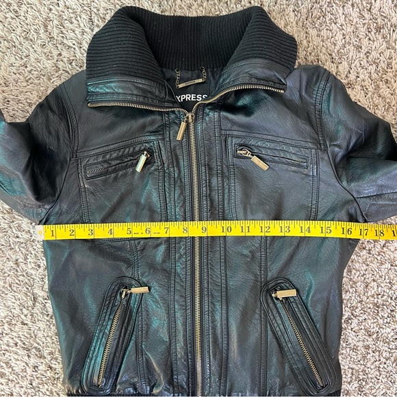 Express Faux Leather Jacket Moto Style Ribbed Collar Size XS Dark Brown - Picture 12 of 13